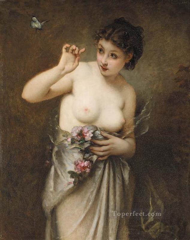 La joven de la mariposa desnuda Guillaume Seignac Pintura al óleo